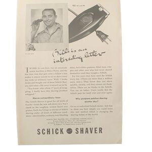 Vintage 1937 Schick Shaver Bill is Interesting Ad Advertisement